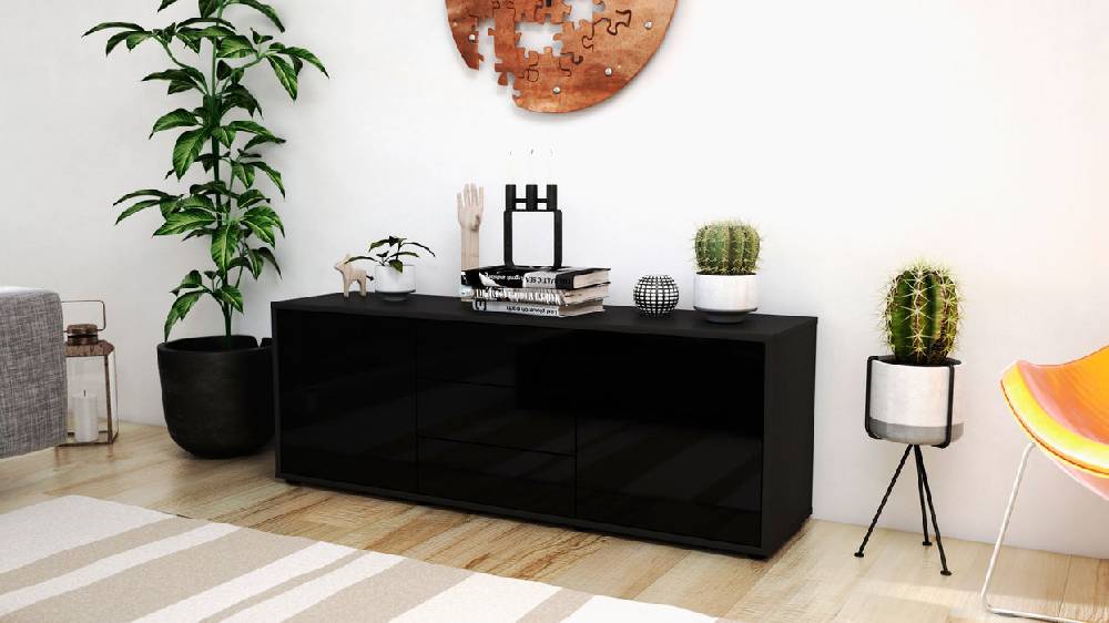 Stil Zeit Möbel Lowboard Ameline, Schwarz (136x49x35cm) Vierteljährliche Förderung