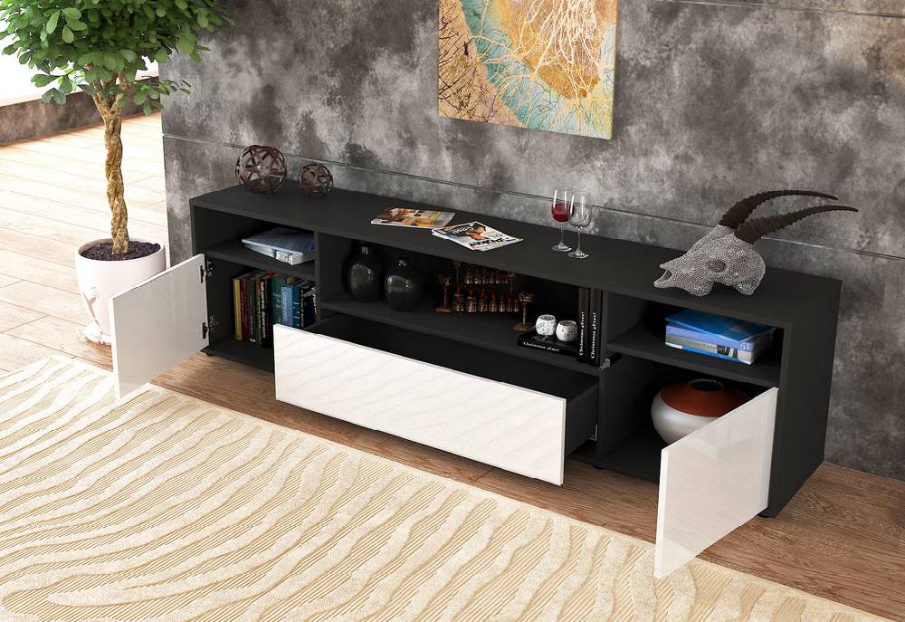 Stil Zeit Möbel Lowboard Bionda, Schwarz (180x49x35cm) Discount Store für neue Produkte