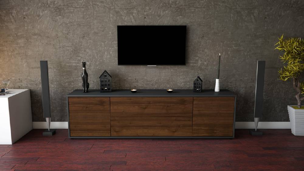 Stil Zeit Möbel Lowboard Bibiane, Walnuss (180x49x35cm) Nur noch ein Tag übrig