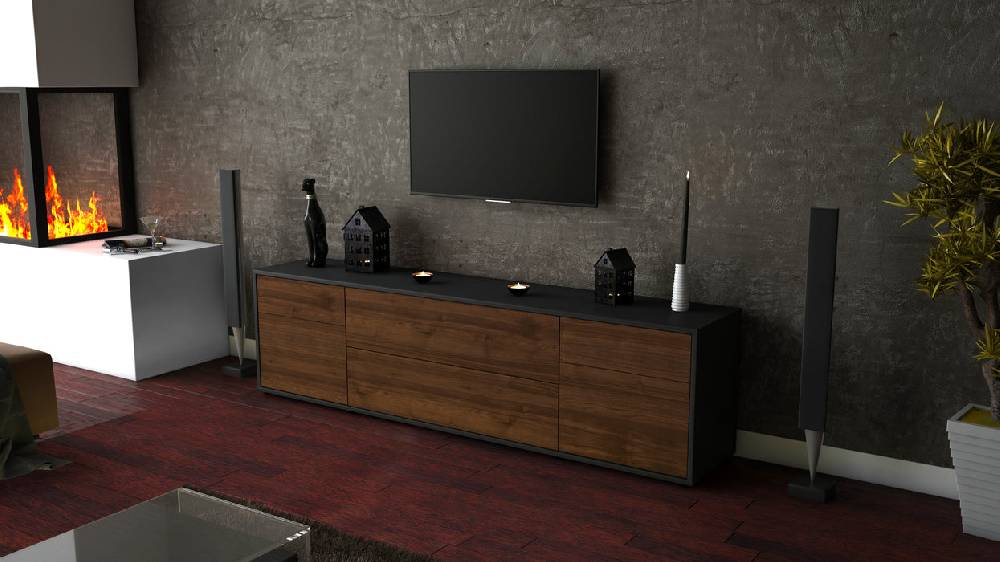 Stil Zeit Möbel Lowboard Bibiane, Walnuss (180x49x35cm) Nur noch ein Tag übrig