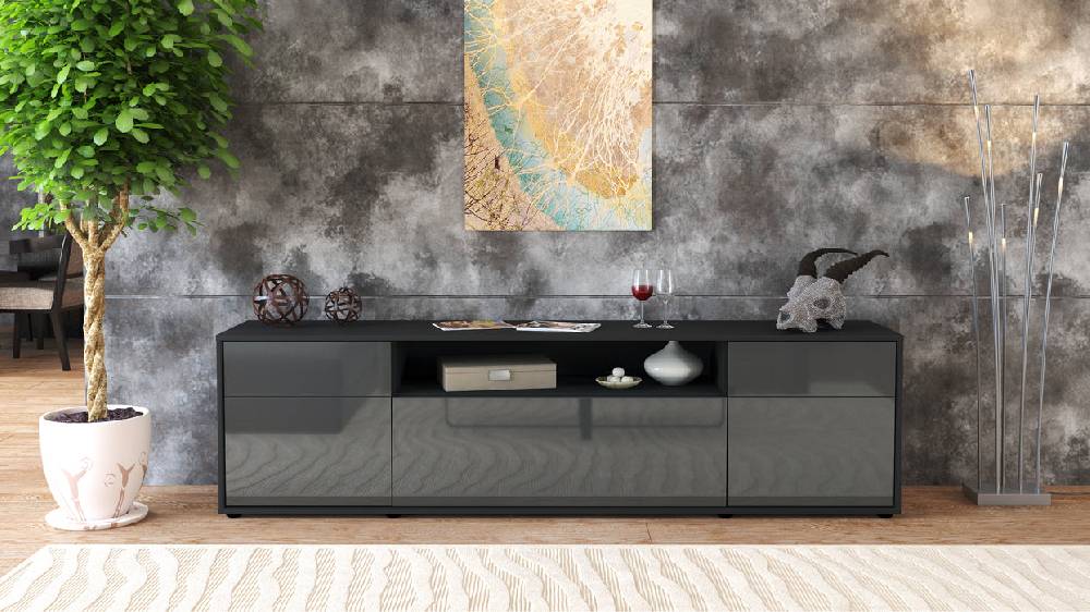Stil Zeit Möbel Lowboard Bernadetta, Grau (180x49x35cm) Super Rabatt