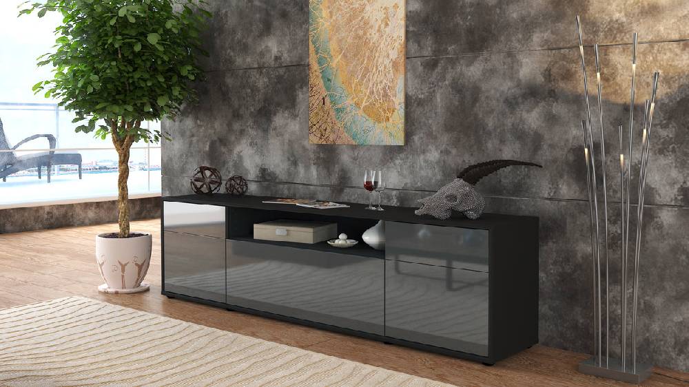 Stil Zeit Möbel Lowboard Bernadetta, Grau (180x49x35cm) Super Rabatt