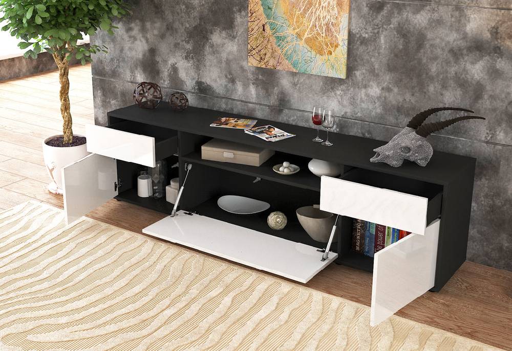 Stil Zeit Möbel Lowboard Bernadetta, Grau (180x49x35cm) Super Rabatt