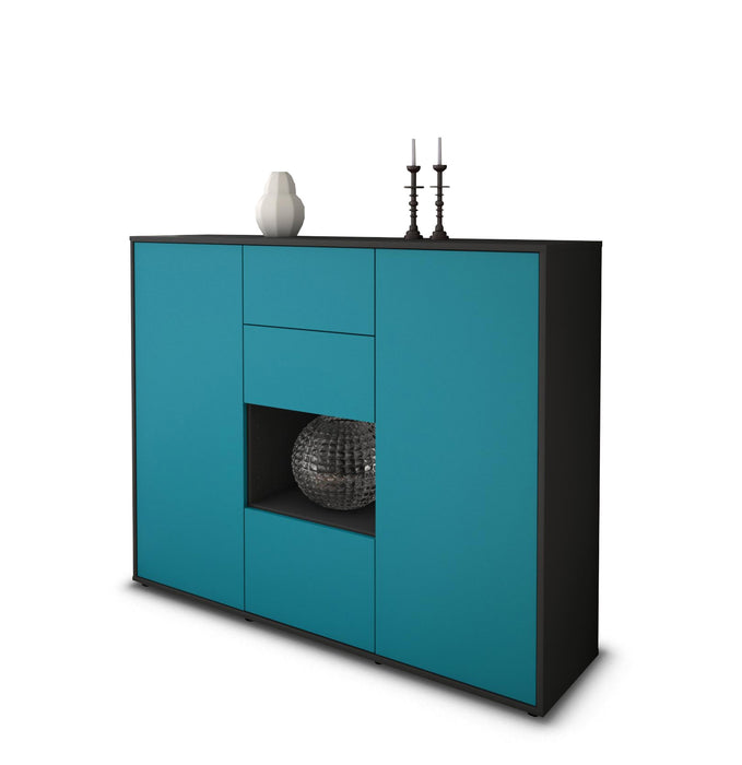 Stil Zeit Möbel Highboard Nikolina ,Türkis (136x108x35cm)
