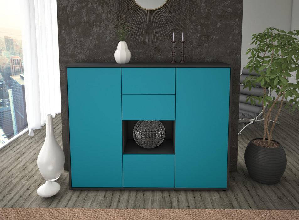 Stil Zeit Möbel Highboard Nikolina ,Türkis (136x108x35cm) Im Verkauf