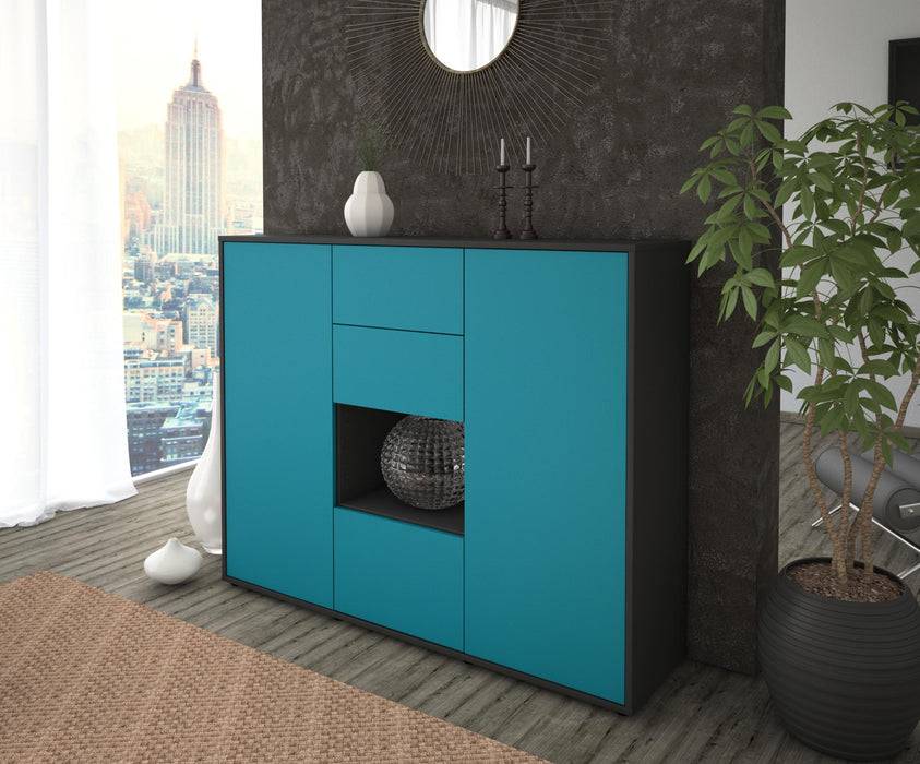 Stil Zeit Möbel Highboard Nikolina ,Türkis (136x108x35cm) Im Verkauf