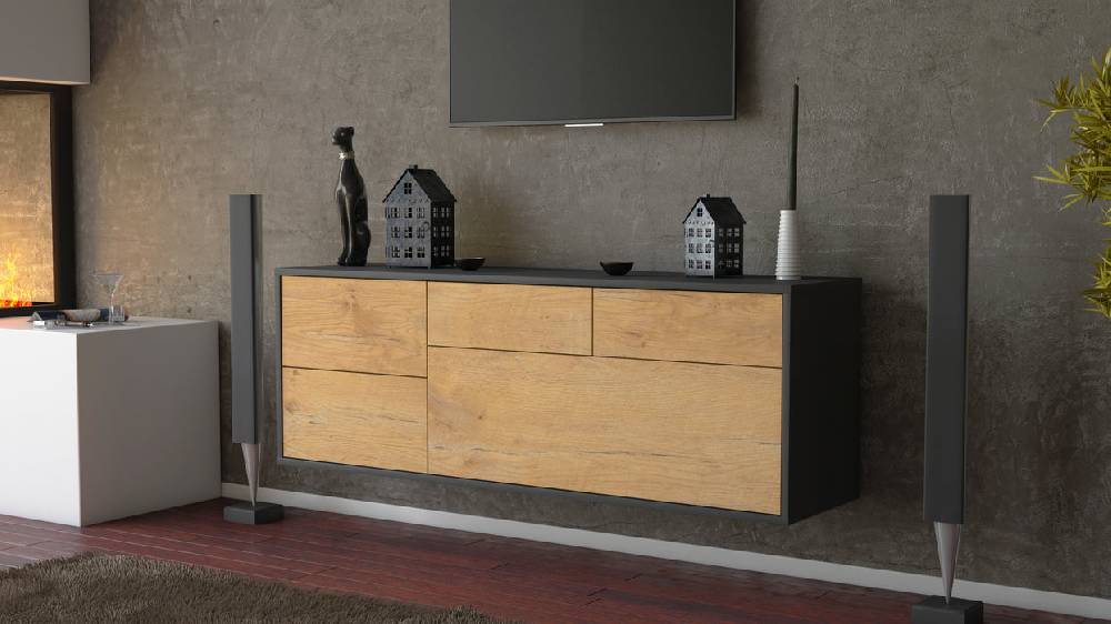 Stil Zeit Möbel Lowboard Minneapolis, Eiche, hängend (136x49x35cm) 2025