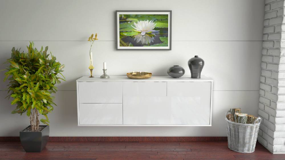 Stil Zeit Möbel Lowboard Minneapolis, Weiß, hängend (136x49x35cm) Online