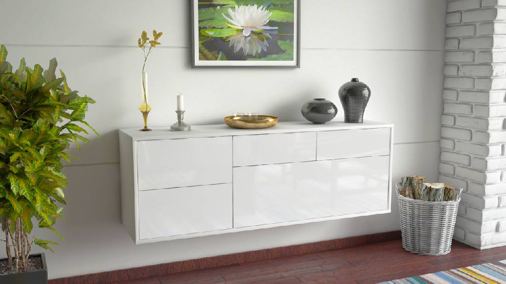 Stil Zeit Möbel Lowboard Minneapolis, Weiß, hängend (136x49x35cm) Online