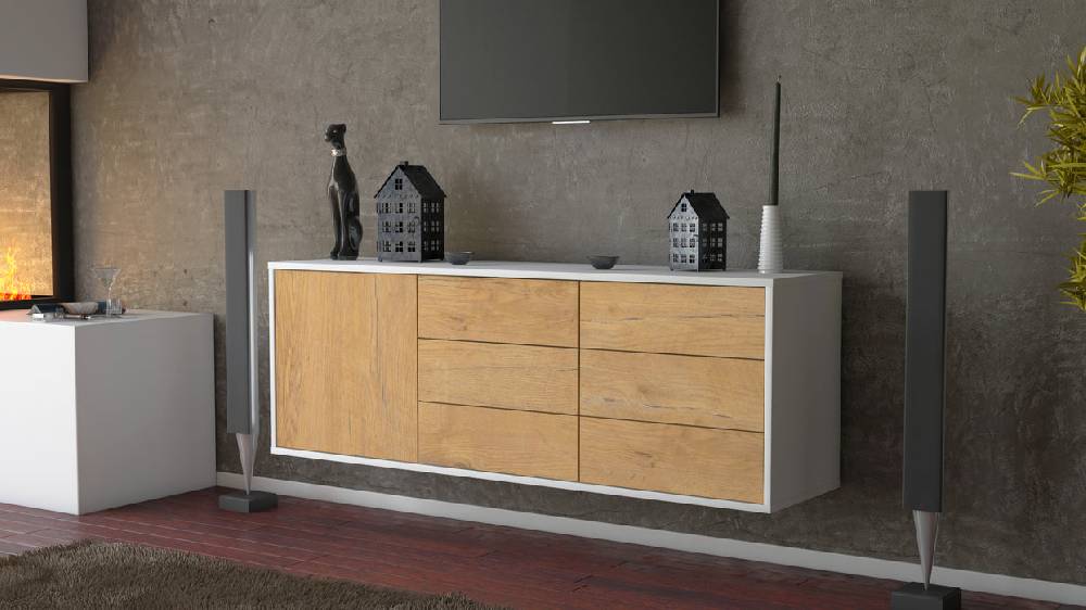 Stil Zeit Möbel Lowboard Portland, Eiche, hängend (136x49x35cm) Angebote