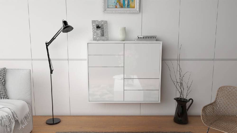 Stil Zeit Möbel Sideboard Little Rock, Weiß, hängend (92x79x35cm) Hotsell
