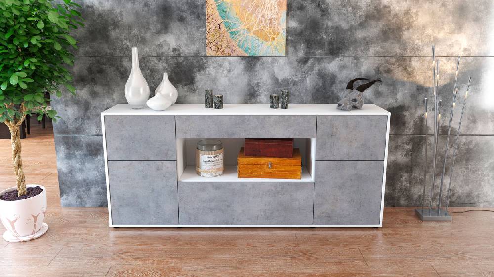 Stil Zeit Möbel Sideboard Fabiola, Beton (180x79x35cm) im Angebot