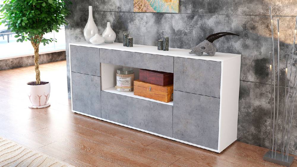 Stil Zeit Möbel Sideboard Fabiola, Beton (180x79x35cm) im Angebot