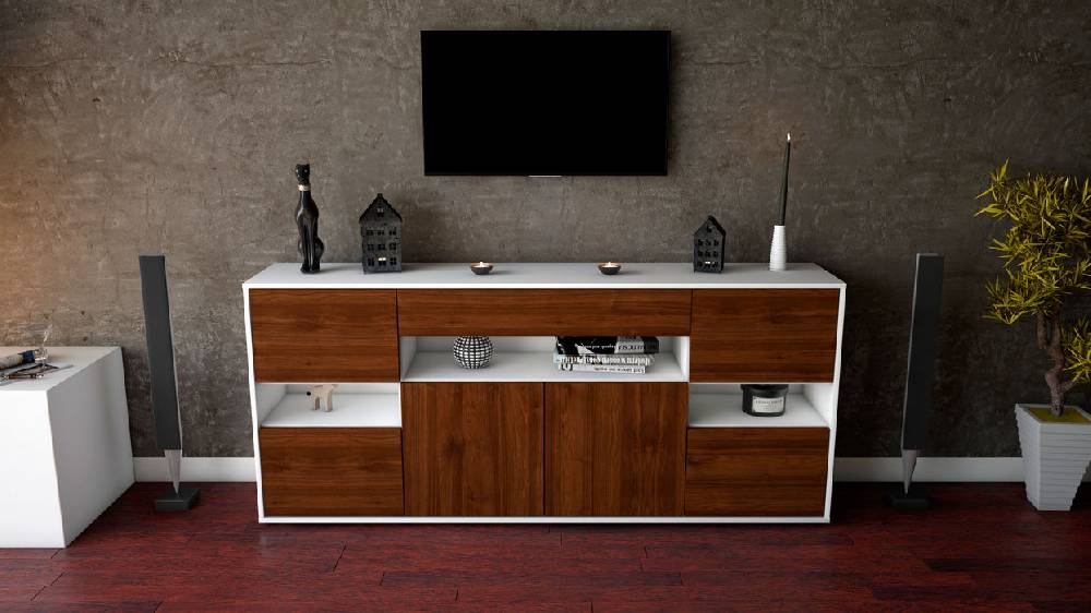 Stil Zeit Möbel Sideboard Ginevra, Walnuss (180x79x35cm) Schlussverkauf