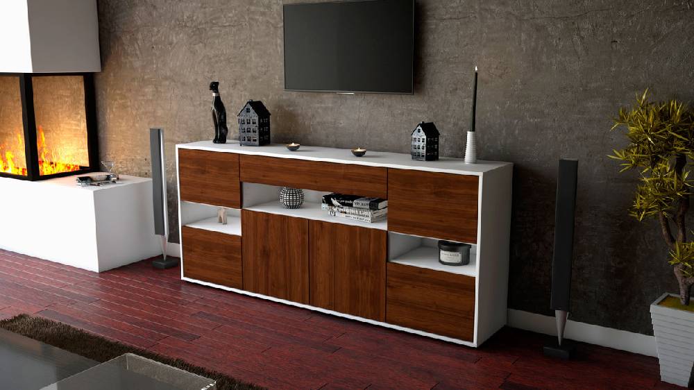 Stil Zeit Möbel Sideboard Ginevra, Walnuss (180x79x35cm) Schlussverkauf