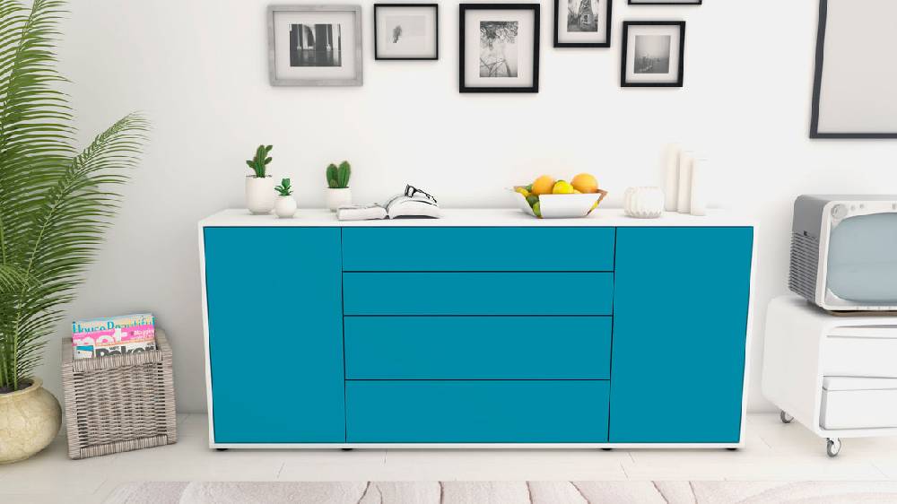 Stil Zeit Möbel Sideboard Elettra, Türkis (180x79x35cm) Fabrikverkauf