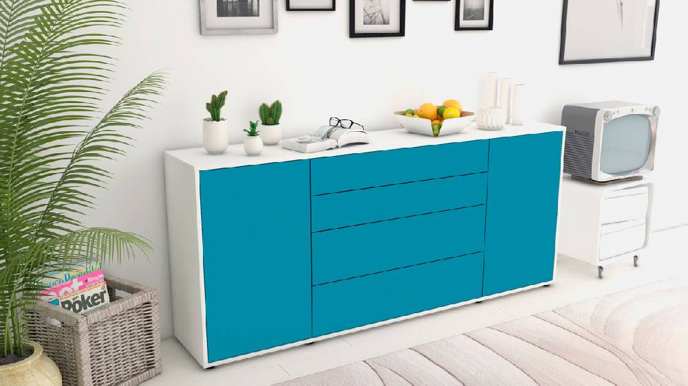 Stil Zeit Möbel Sideboard Elettra, Türkis (180x79x35cm) Fabrikverkauf