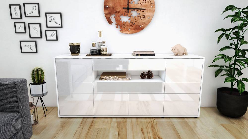 Stil Zeit Möbel Sideboard Emerelda, Weiß (180x79x35cm) Blitzverkäufe