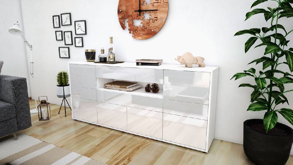 Stil Zeit Möbel Sideboard Emerelda, Weiß (180x79x35cm) Blitzverkäufe