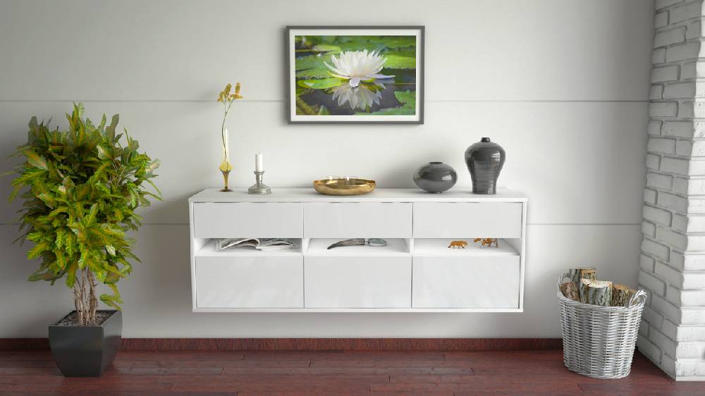 Stil Zeit Möbel Lowboard Raleigh, Weiß, hängend (136x49x35cm) Fabrik Onlineshop