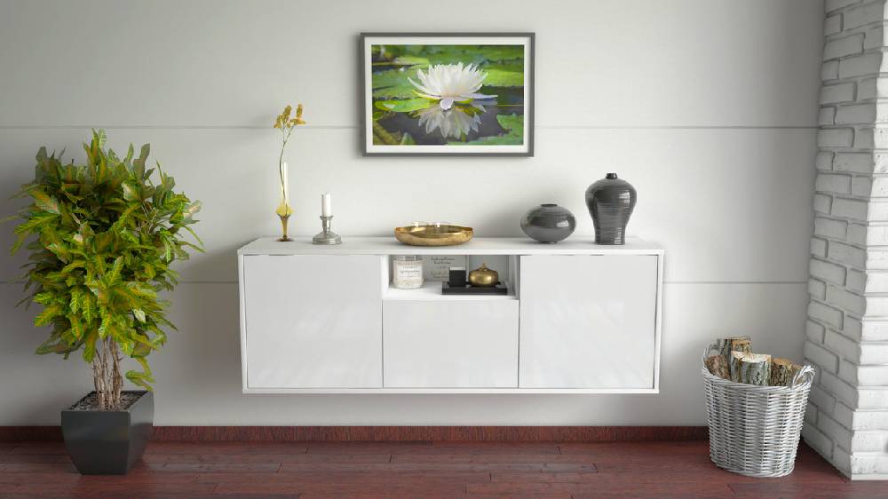 Stil Zeit Möbel Lowboard Mesa, Weiß, hängend (136x49x35cm) Sonderangebot