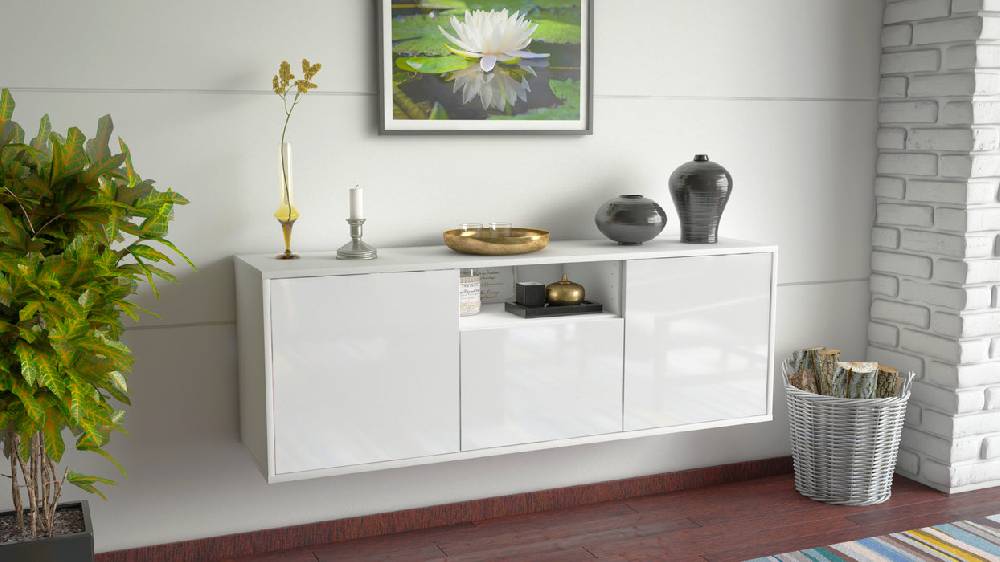 Stil Zeit Möbel Lowboard Mesa, Weiß, hängend (136x49x35cm) Sonderangebot