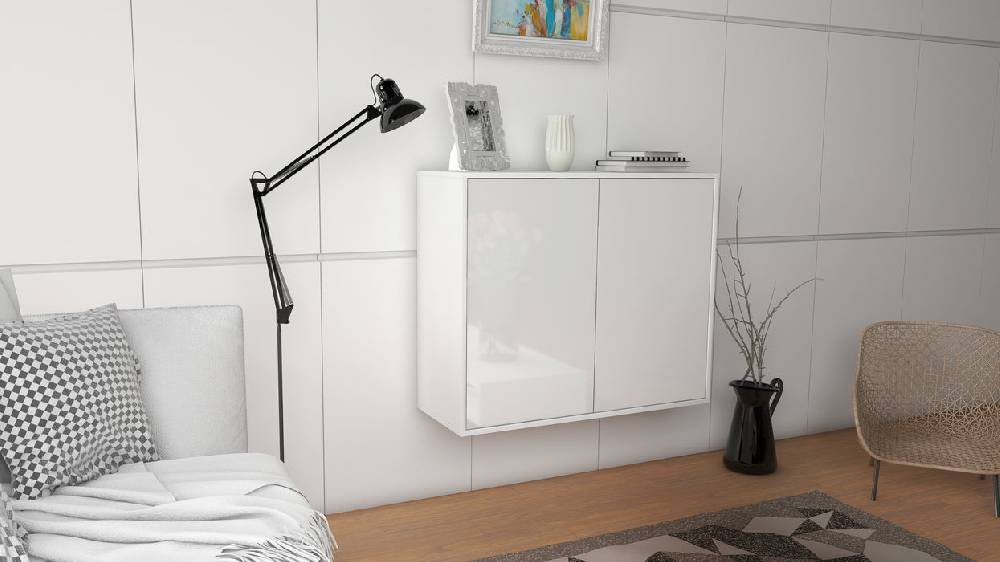 Stil Zeit Möbel Sideboard Hialeah, Weiß, hängend (92x79x35cm) Versandkostenfrei