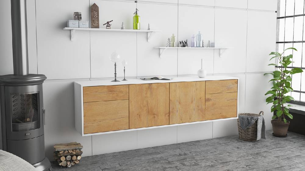 Stil Zeit Möbel Lowboard Madison, Eiche, hängend (180x49x35cm) Begrenztes Angebot