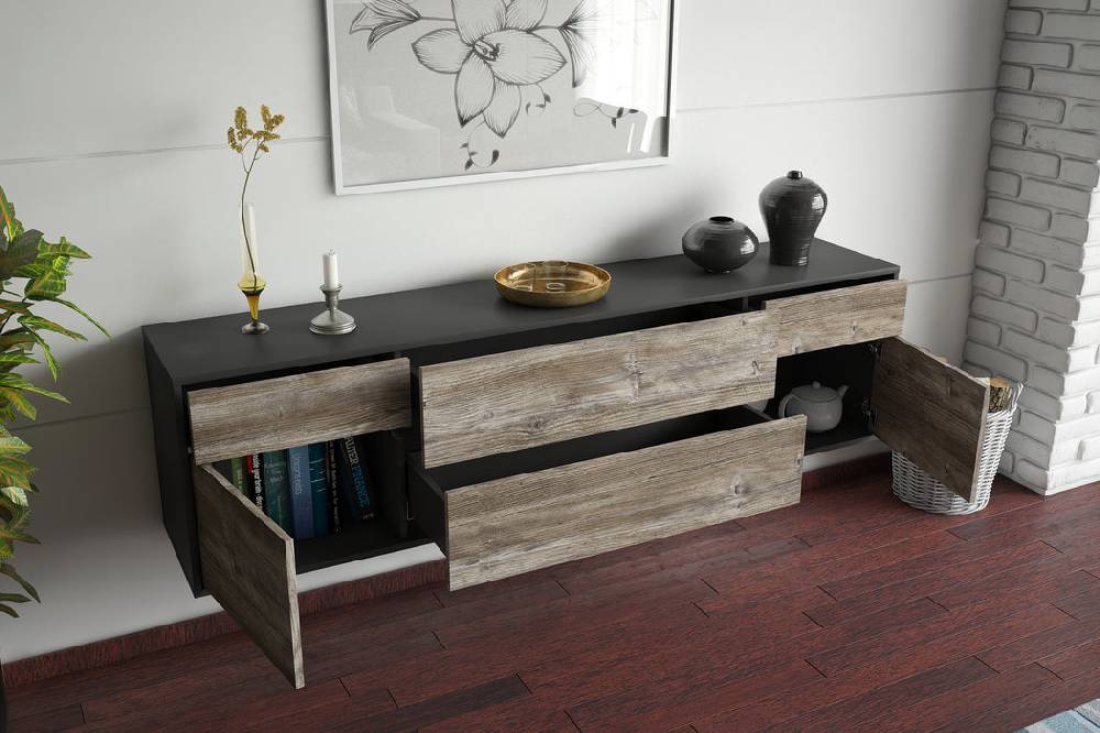 Stil Zeit Möbel Lowboard Chula Vista, Eiche, hängend (180x49x35cm) Exklusivangebot