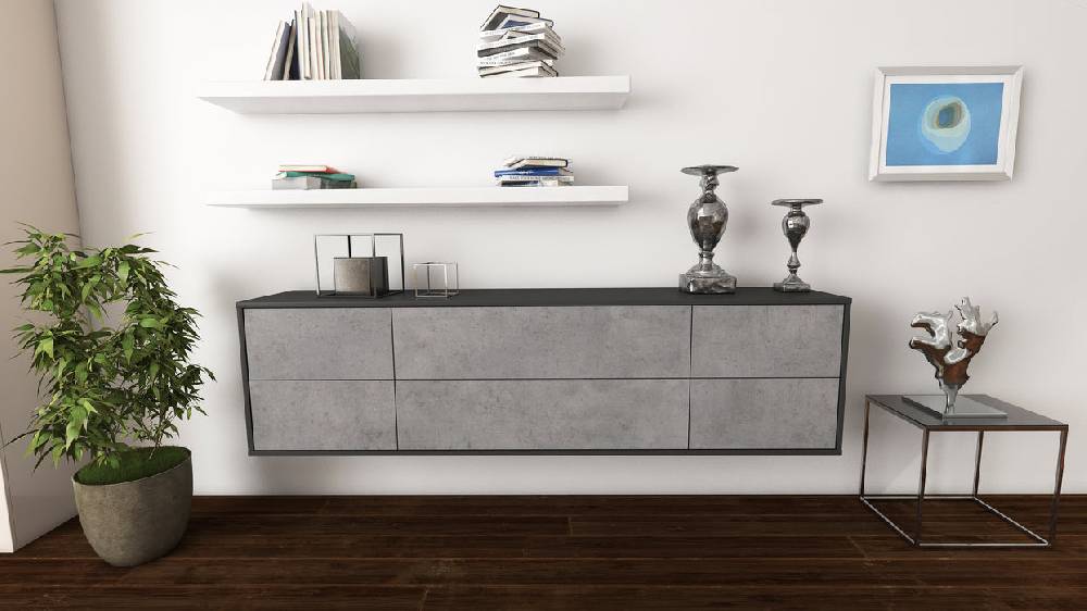 Stil Zeit Möbel Lowboard Saint Paul, Beton, hängend (180x49x35cm) Saisonschlussverkauf