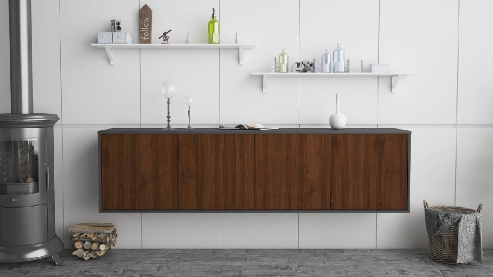 Stil Zeit Möbel Lowboard Anaheim, Walnuss, hängend (180x49x35cm) Black Friday