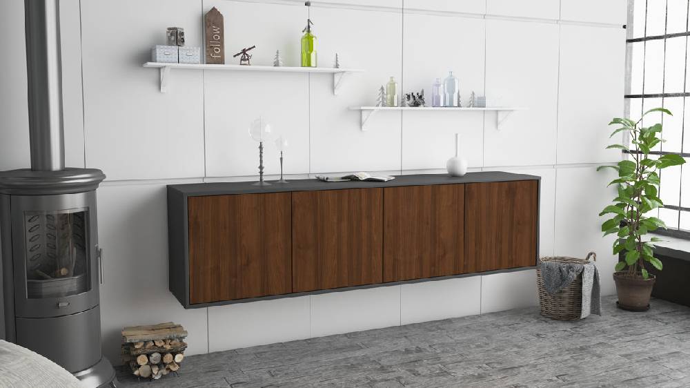 Stil Zeit Möbel Lowboard Anaheim, Walnuss, hängend (180x49x35cm) Black Friday