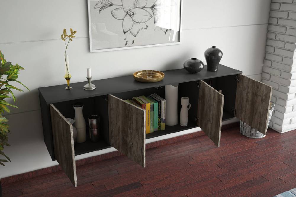 Stil Zeit Möbel Lowboard Anaheim, Walnuss, hängend (180x49x35cm) Black Friday