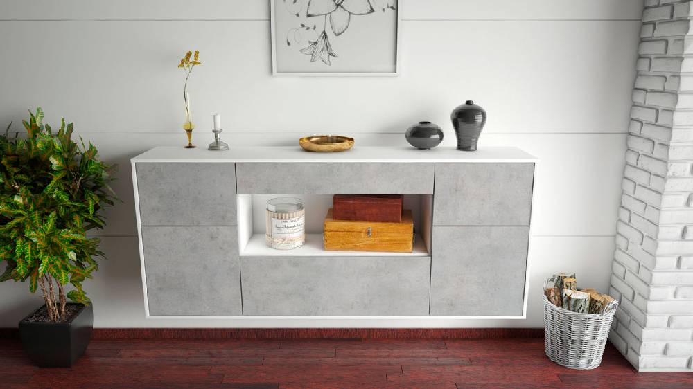 Stil Zeit Möbel Sideboard Visalia, Beton, hängend (180x79x35cm) Weihnachtsangebot