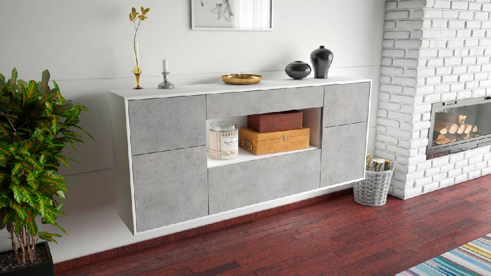 Stil Zeit Möbel Sideboard Visalia, Beton, hängend (180x79x35cm) Weihnachtsangebot