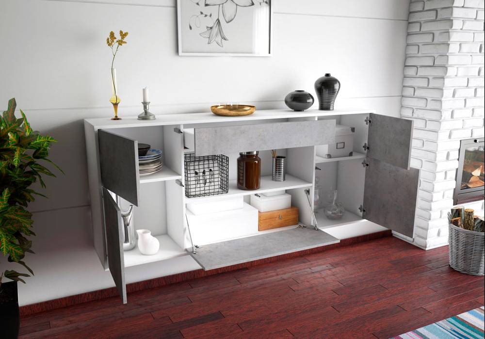 Stil Zeit Möbel Sideboard Visalia, Beton, hängend (180x79x35cm) Weihnachtsangebot