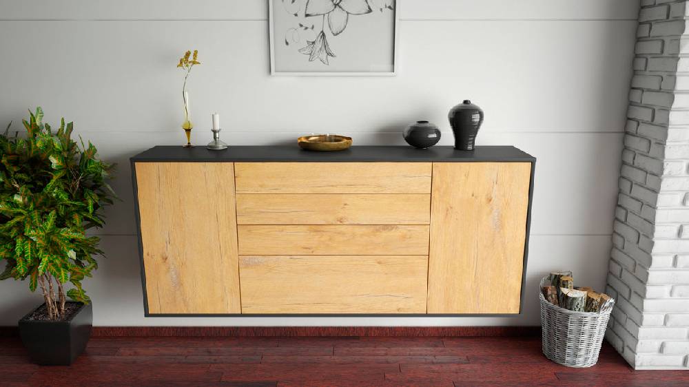 Stil Zeit Möbel Sideboard Alexandria, Eiche, hängend (180x79x35cm) Muttertagsangebot