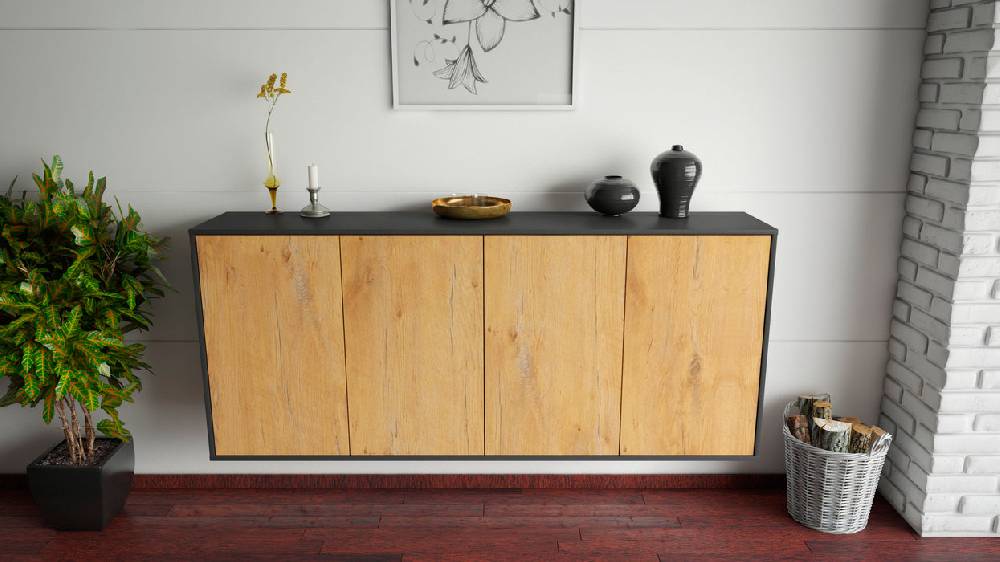 Stil Zeit Möbel Sideboard Lakewood, Eiche, hängend (180x79x35cm) Vatertagsangebot