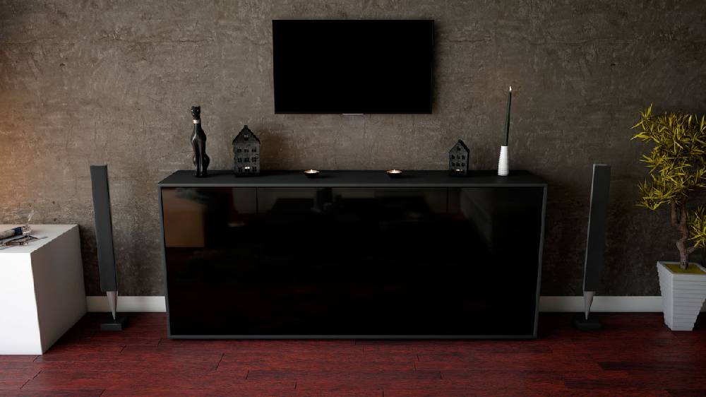Stil Zeit Möbel Sideboard Gianna, Schwarz (180x79x35cm) Valentinstagsangebot