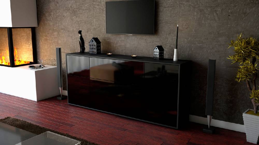 Stil Zeit Möbel Sideboard Gianna, Schwarz (180x79x35cm) Valentinstagsangebot
