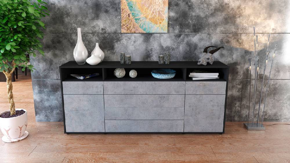 Stil Zeit Möbel Sideboard Evelina, Beton (180x79x35cm) Online Outlet
