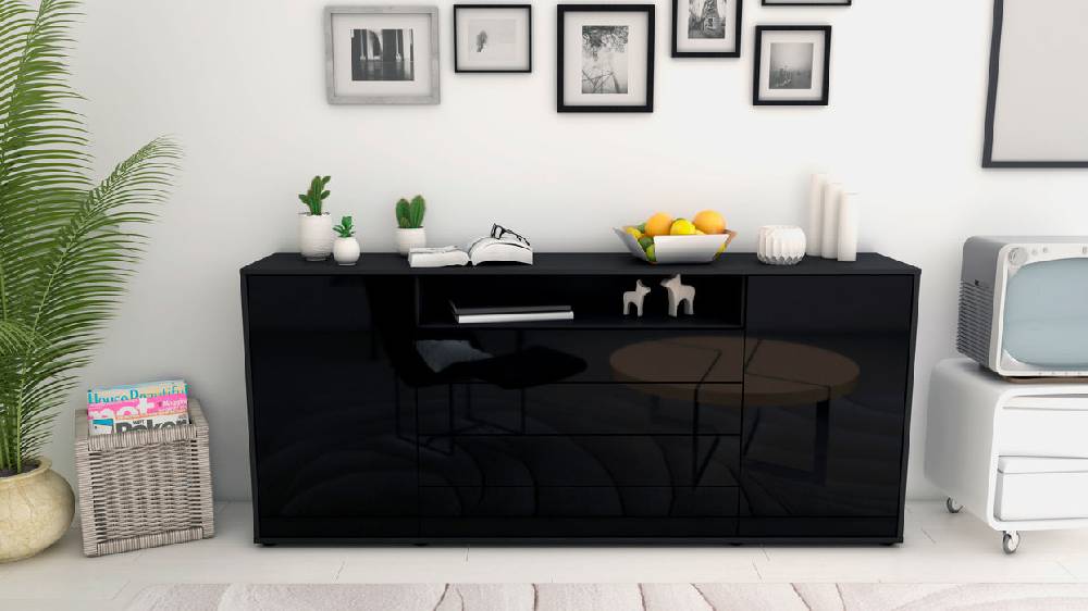 Stil Zeit Möbel Sideboard Enzo, Schwarz (180x79x35cm) Exklusive Angebote