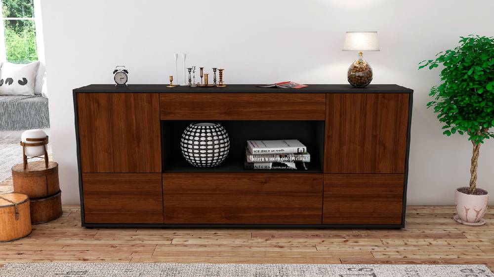 Stil Zeit Möbel Sideboard Elodie, Walnuss (180x79x35cm) Blitzangebot