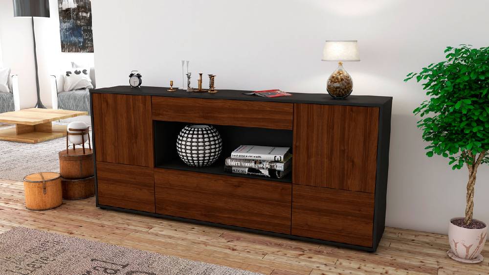 Stil Zeit Möbel Sideboard Elodie, Walnuss (180x79x35cm) Blitzangebot