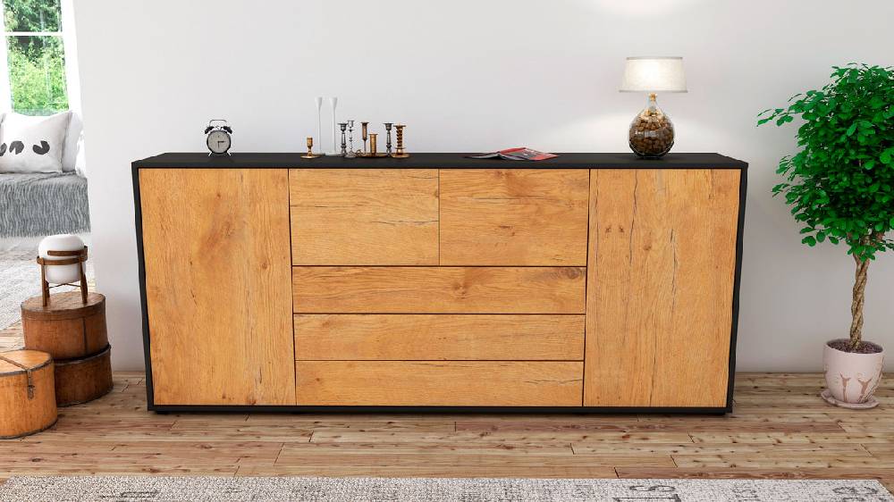 Stil Zeit Möbel Sideboard Eliana, Eiche (180x79x35cm) Große Rabatte