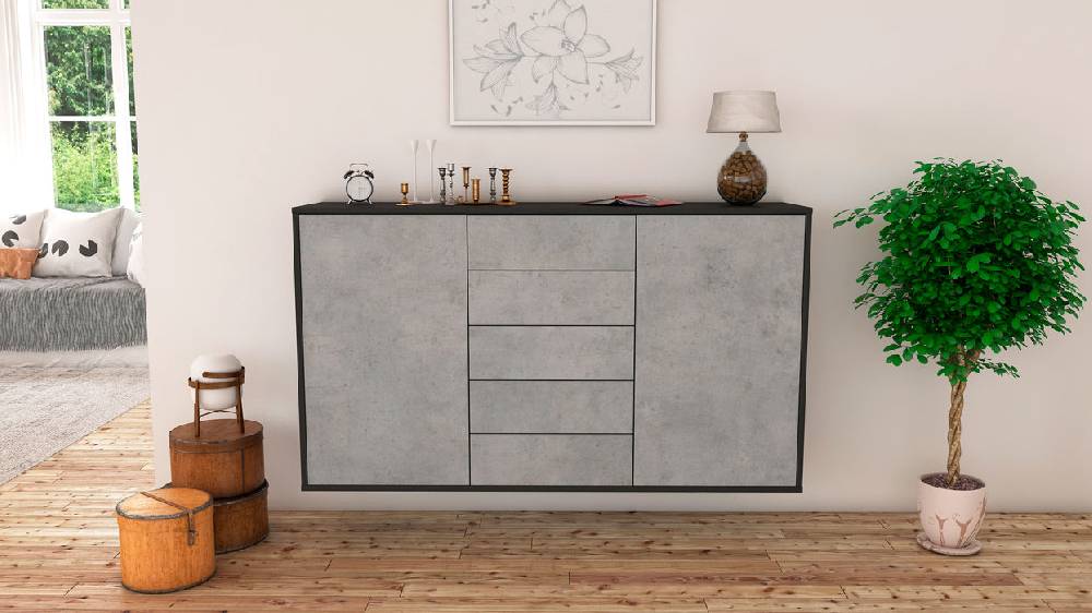 Stil Zeit Möbel Sideboard Pembroke Pines, Beton, hängend (136x79x35cm) Tägliche Deals