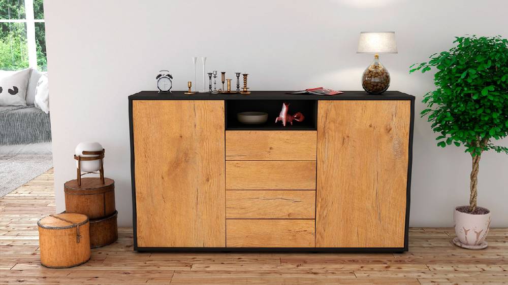 Stil Zeit Möbel Sideboard Donnice, Eiche (136x79x35cm) Super Sparpreis