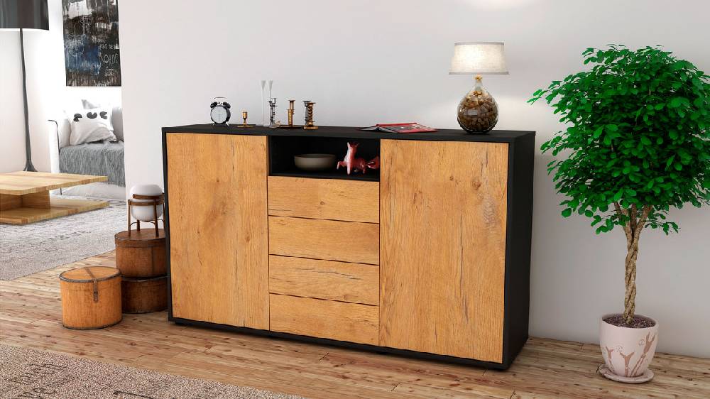 Stil Zeit Möbel Sideboard Donnice, Eiche (136x79x35cm) Super Sparpreis