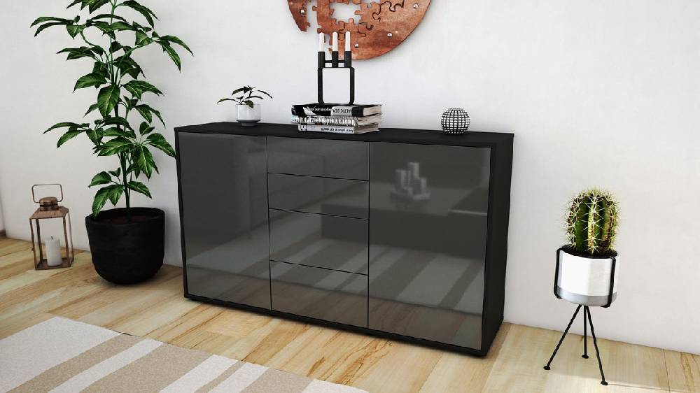 Stil Zeit Möbel Sideboard Donna, Grau (136x79x35cm) Kostenlose Rückgabe