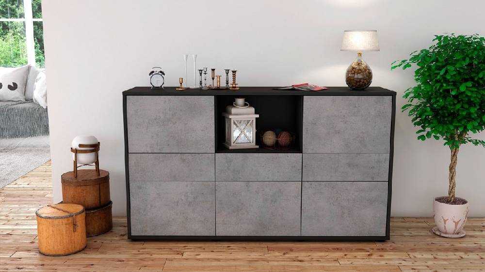 Stil Zeit Möbel Sideboard Dominika, Beton (136x79x35cm) Letzte 3 Tage